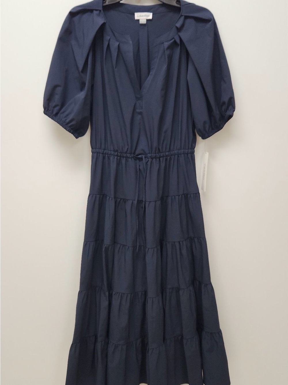 NWT MSRP$144 Calvin Klein Navy Puff Sleeve Midi Dress Size 8. Short sleeve.